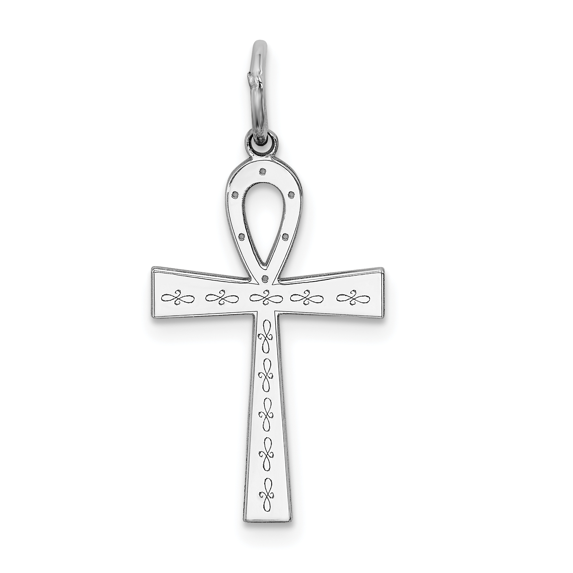 Sterling Silver Rhodium-plated Laser Designed Cross Pendant (QXR137)
