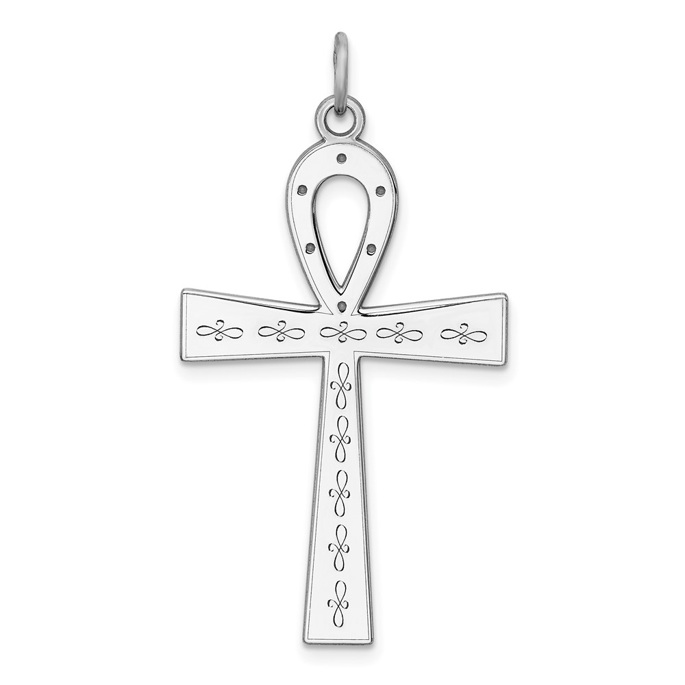 Sterling Silver Rhodium-plated Laser Cut Cross Pendant