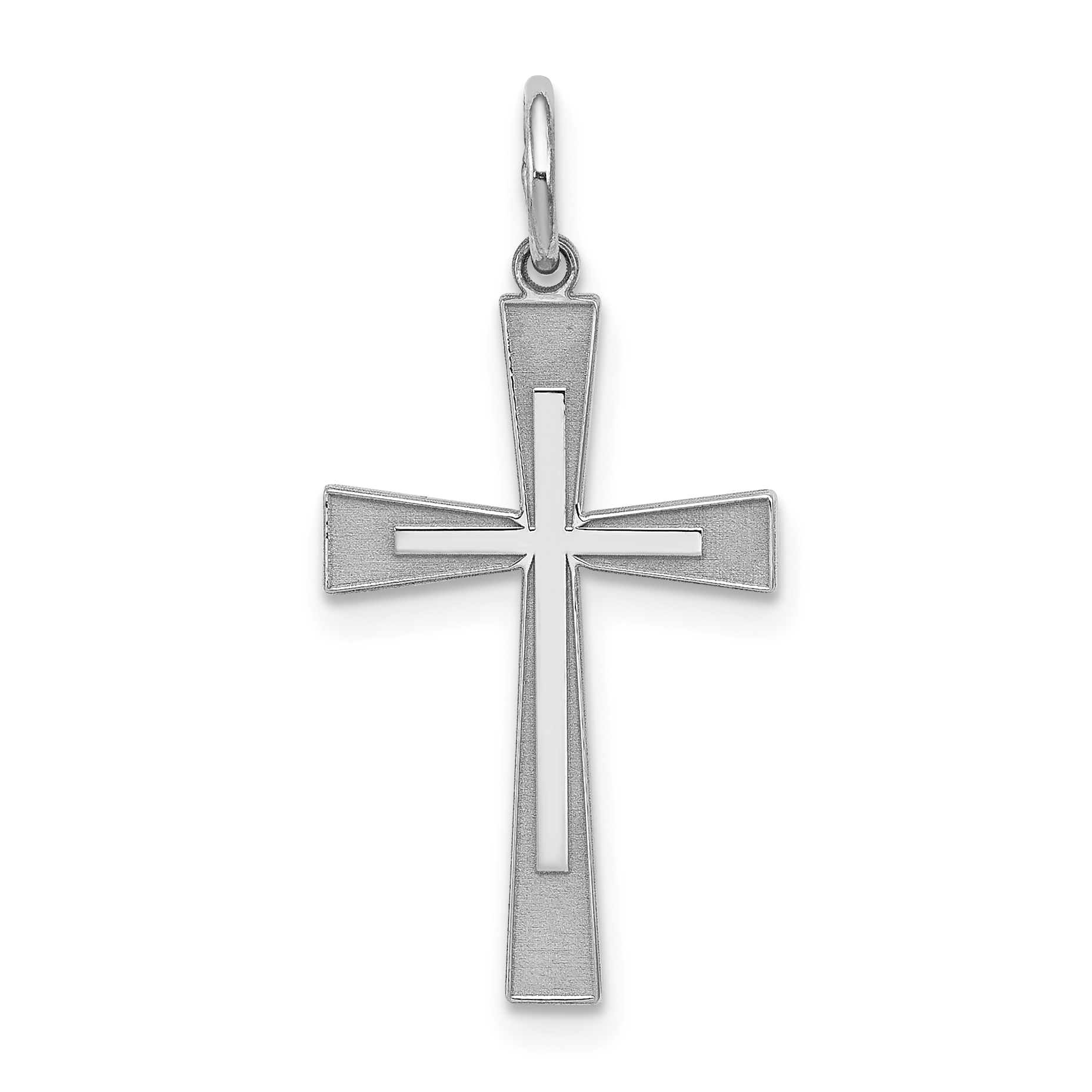 Sterling Silver Rhodium-plated Laser Designed Cross Pendant (QXR150)