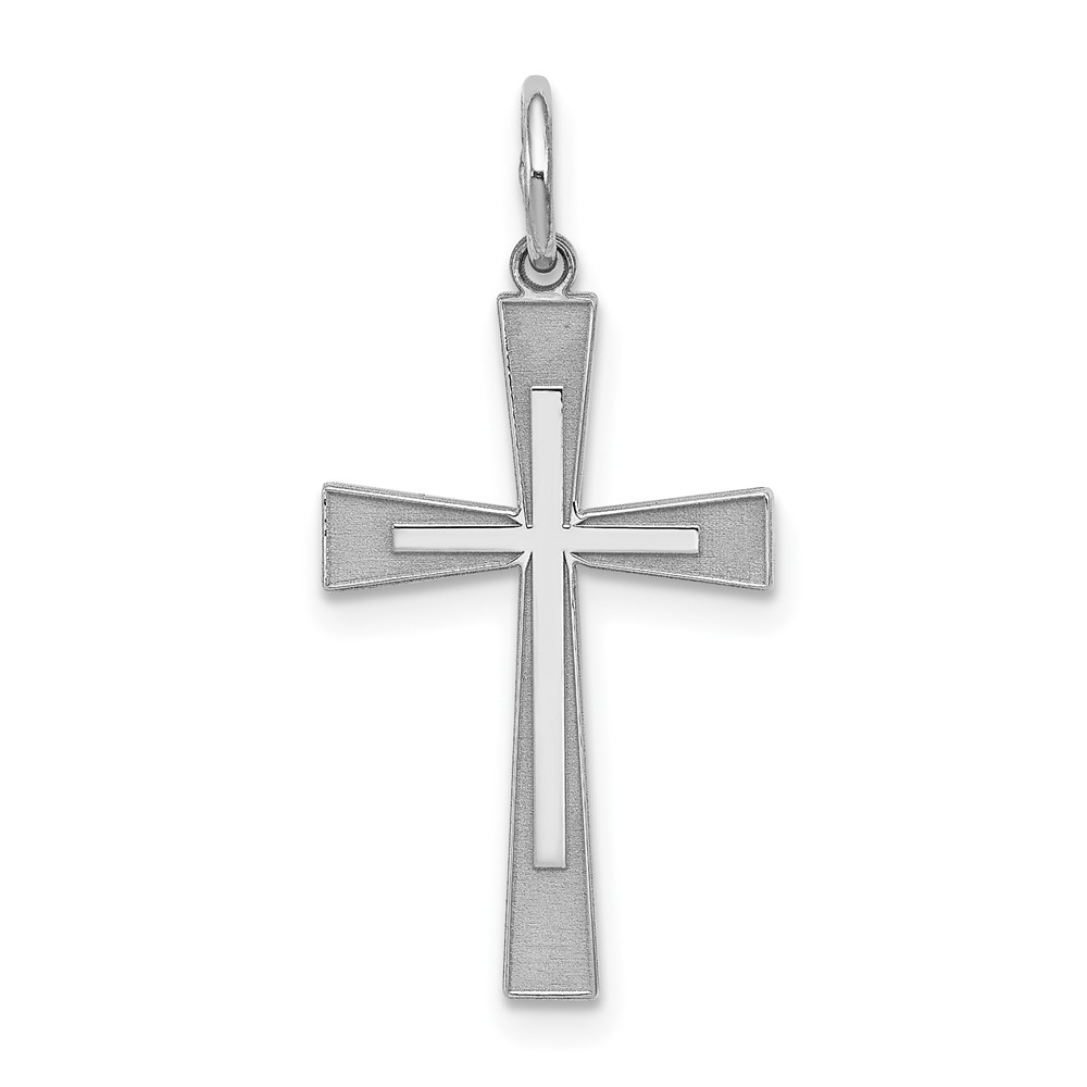 Sterling Silver Rhodium-plated Laser Cut Cross Pendant