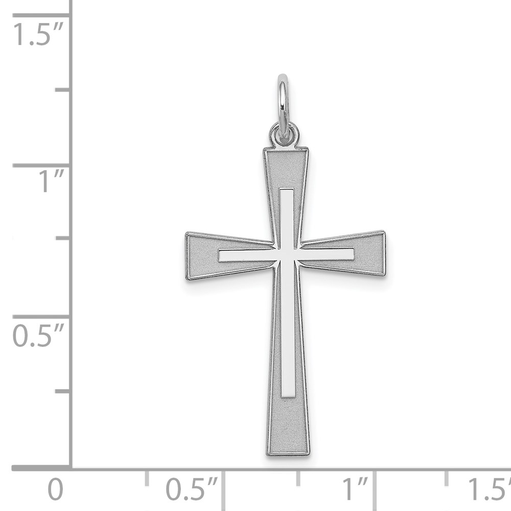 Sterling Silver Rhodium-plated Laser Designed Cross Pendant (QXR151)