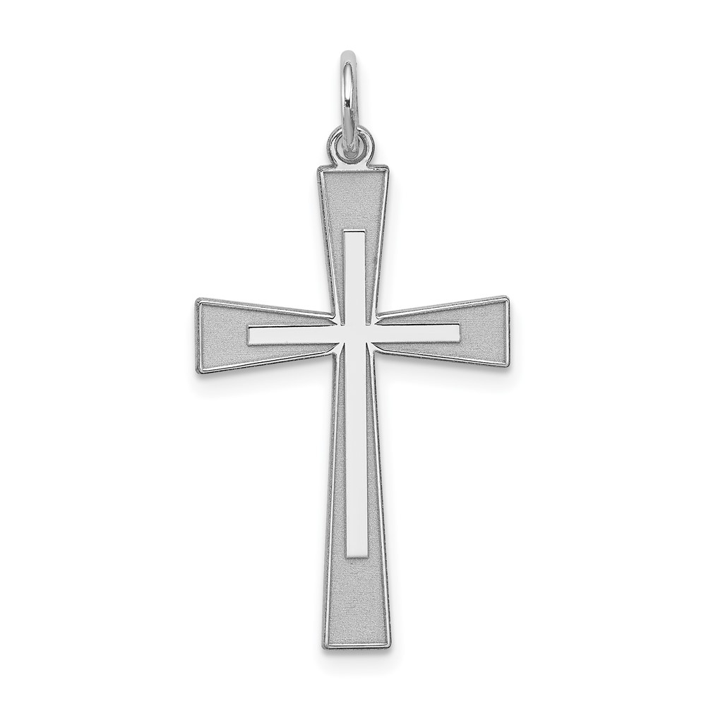 Sterling Silver Rhodium-plated Laser Designed Cross Pendant (QXR151)