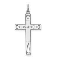 Sterling Silver Rhodium-plated Laser Cut Cross Pendant view 1