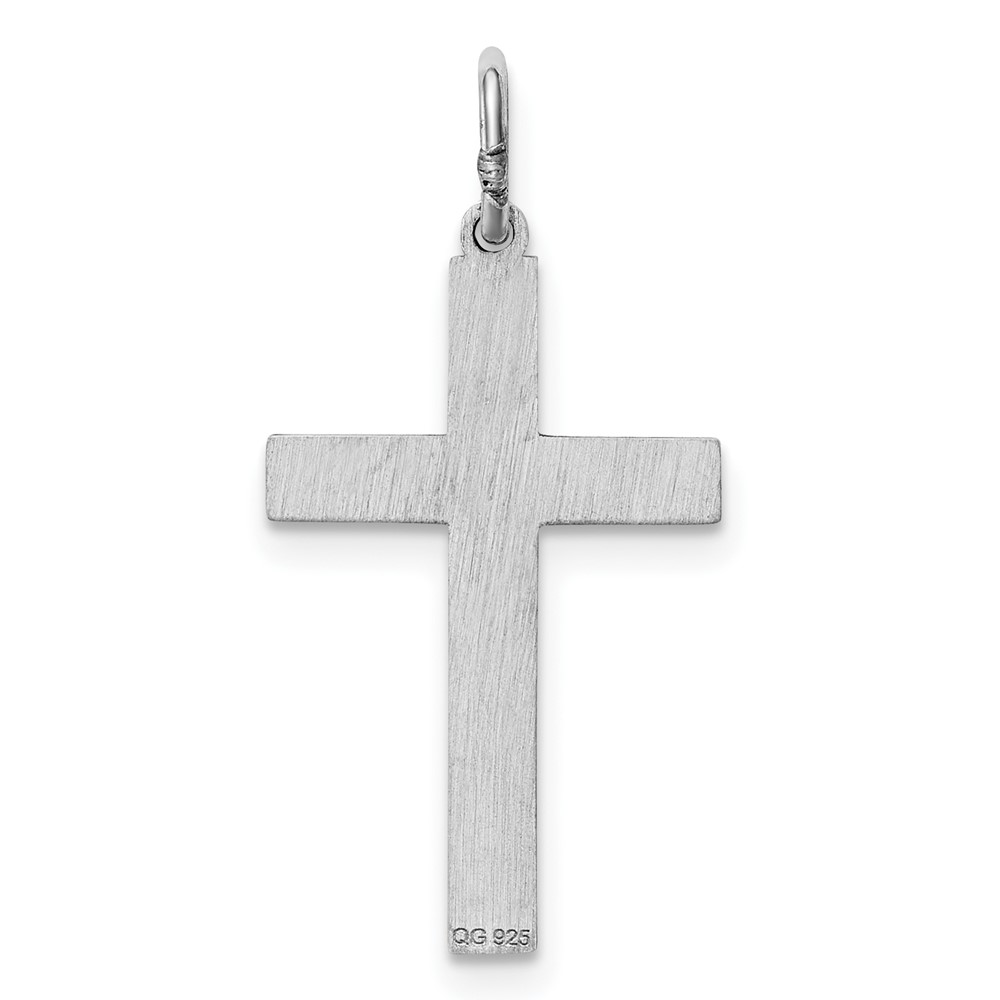 Sterling Silver Rhodium-plated Laser Designed Cross Pendant (QXR156)