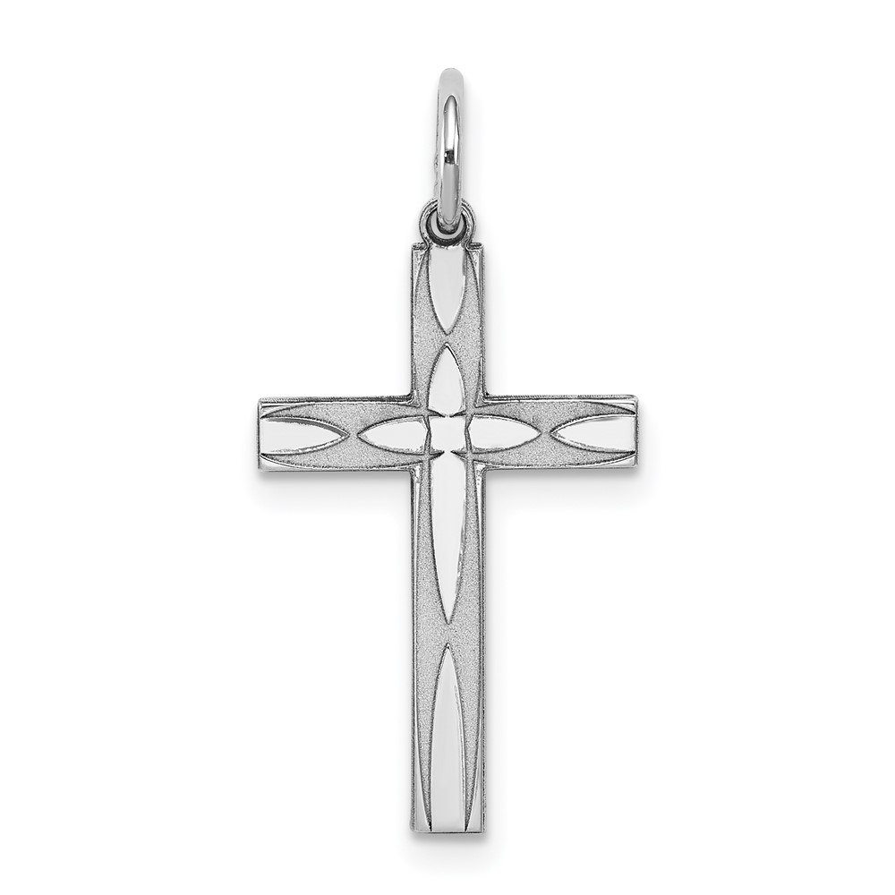 Sterling Silver Rhodium-plated Laser Designed Cross Pendant (QXR156)