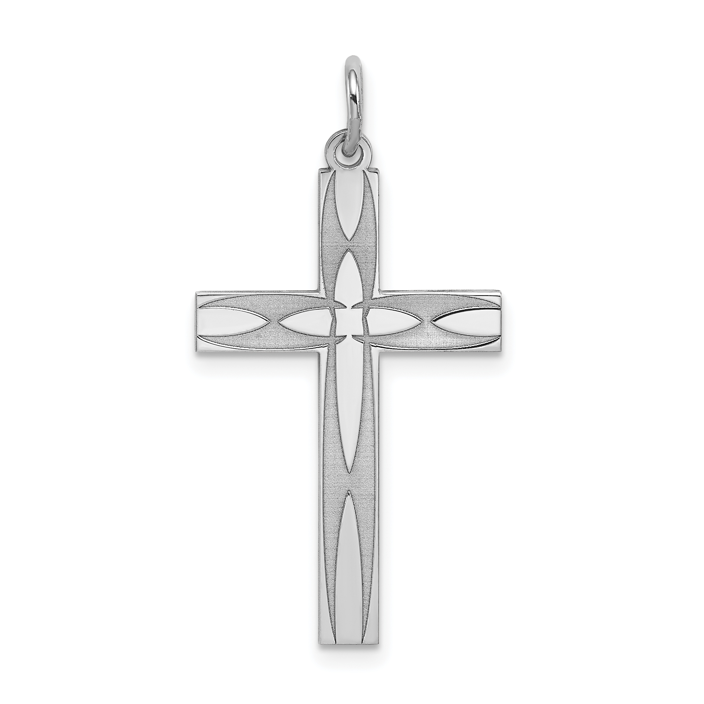 Sterling Silver Rhodium-plated Laser Designed Cross Pendant (QXR157)