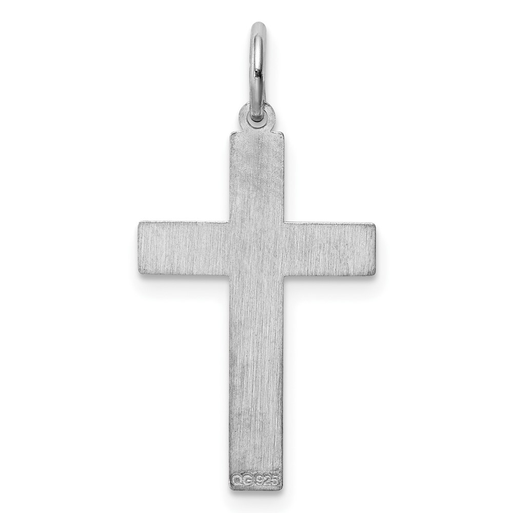 Sterling Silver Rhodium-plated Laser Designed Cross Pendant (QXR171)