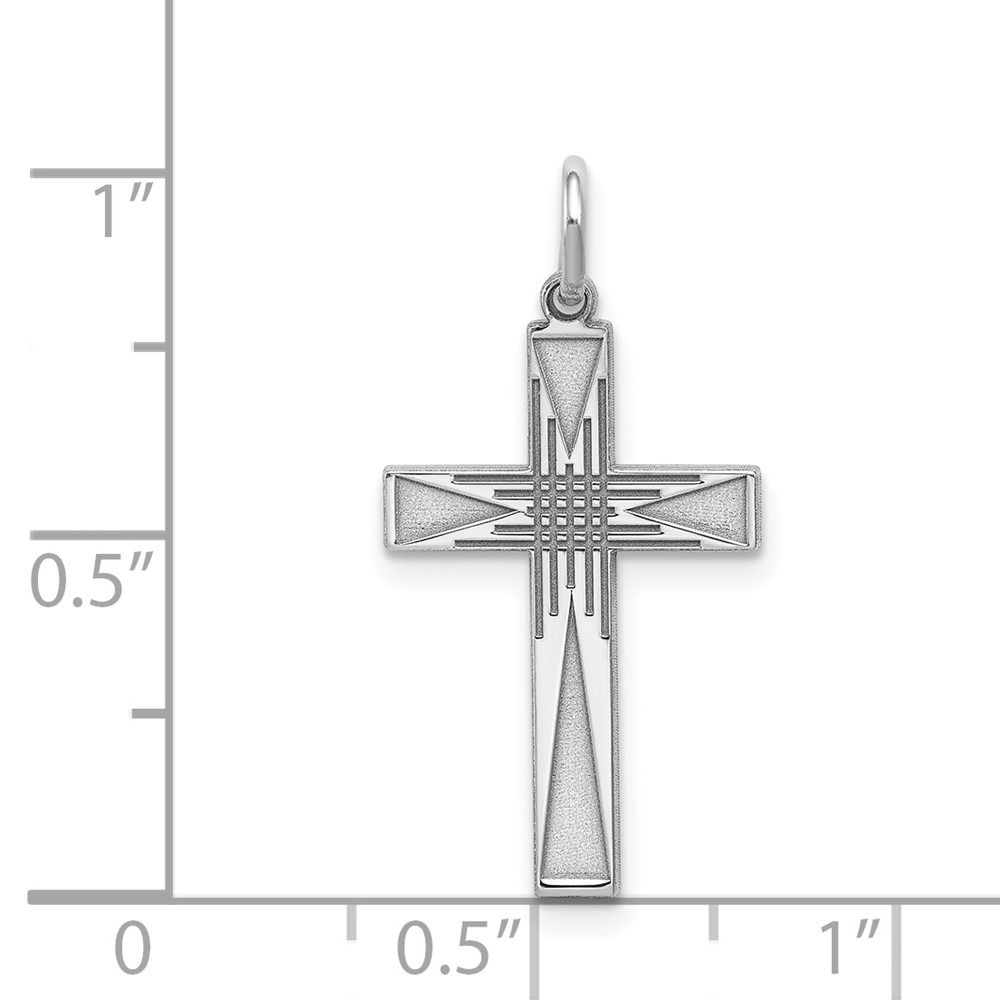 Sterling Silver Rhodium-plated Laser Designed Cross Pendant (QXR171)