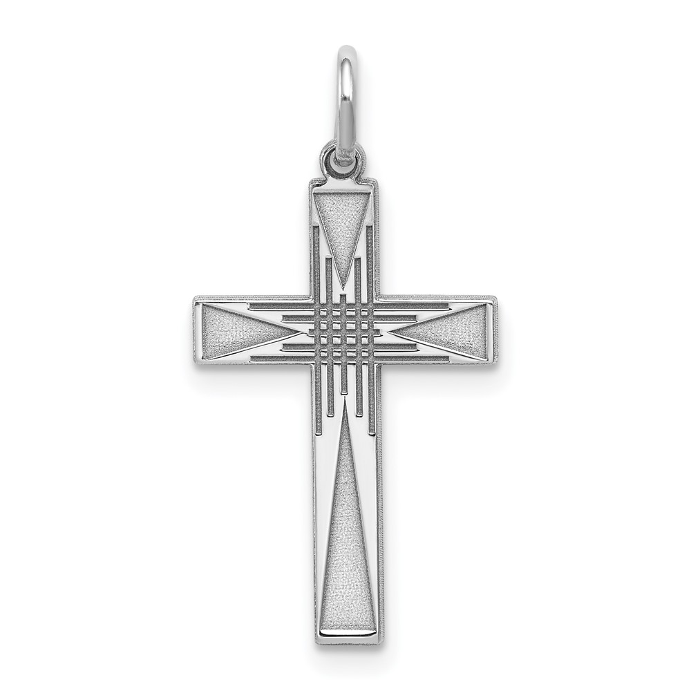 Sterling Silver Rhodium-plated Laser Designed Cross Pendant (QXR171)