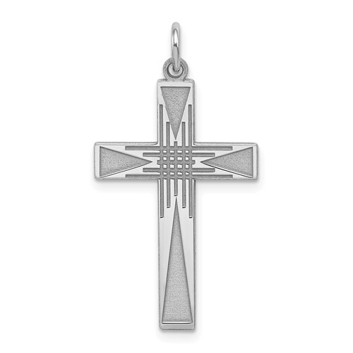 Sterling Silver Rhodium-plated Laser Designed Cross Pendant