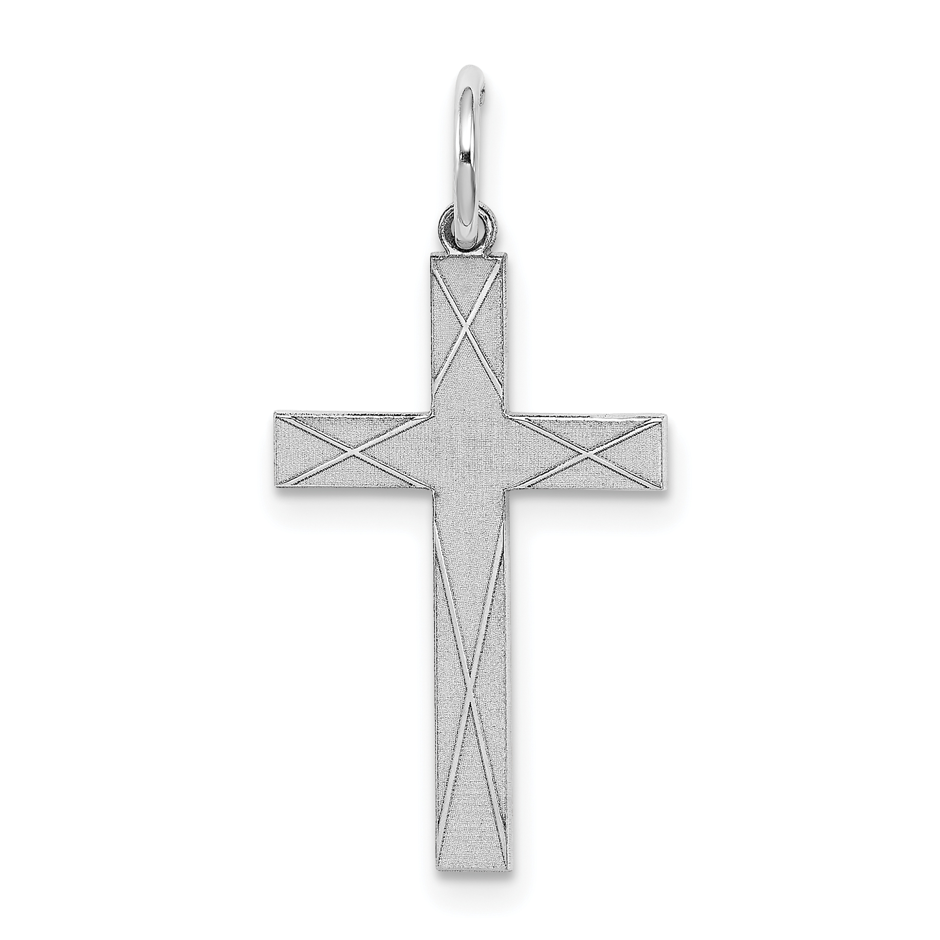 Sterling Silver Rhodium-plated Laser Designed Cross Pendant (QXR174)