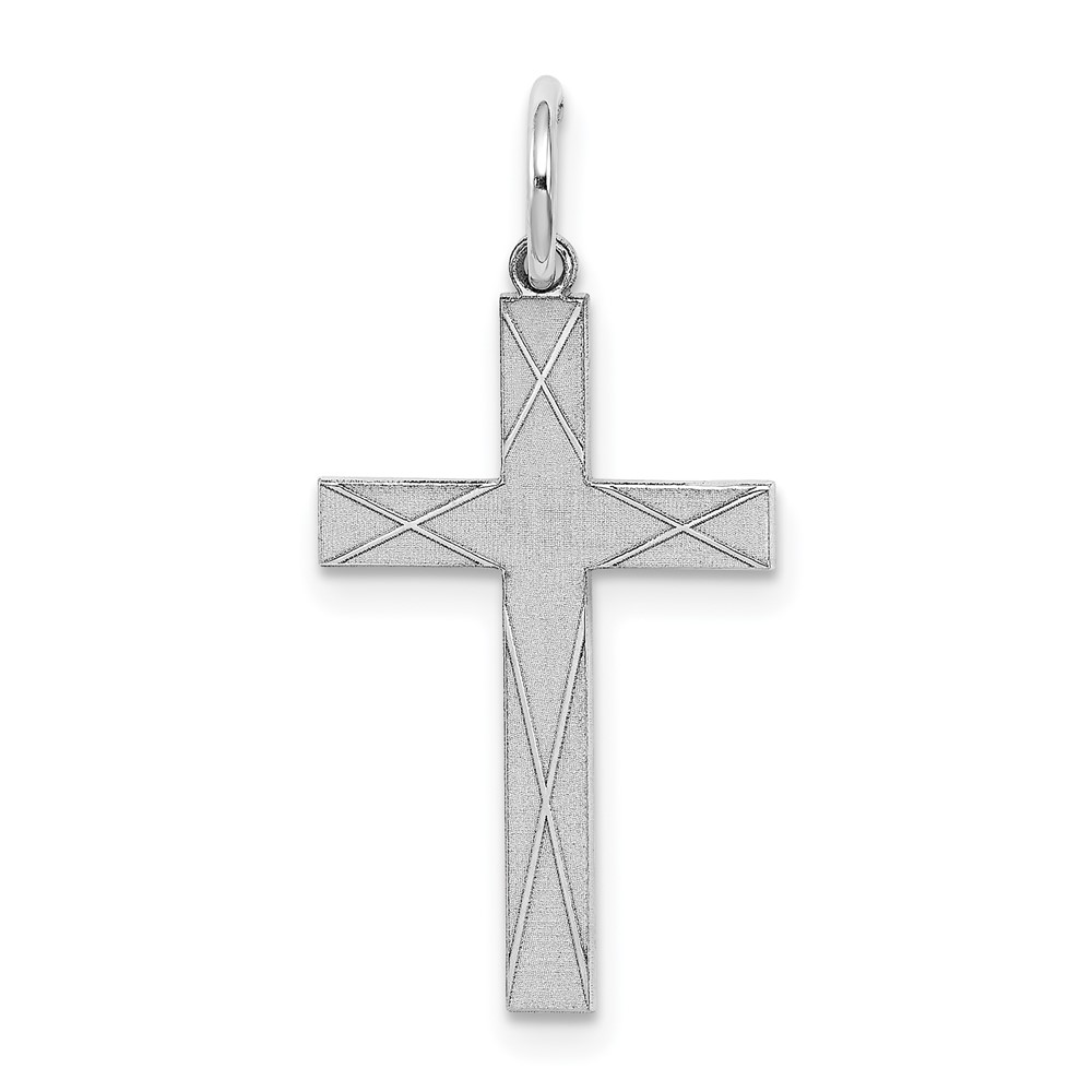 Sterling Silver Rhodium-plated Laser Cut Cross Pendant