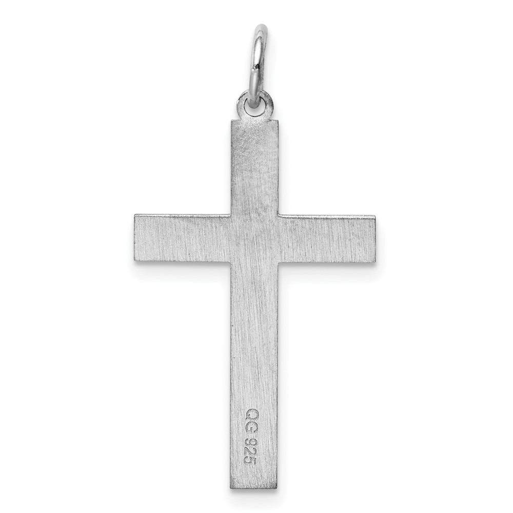 Sterling Silver Rhodium-plated Laser Designed Cross Pendant (QXR175)