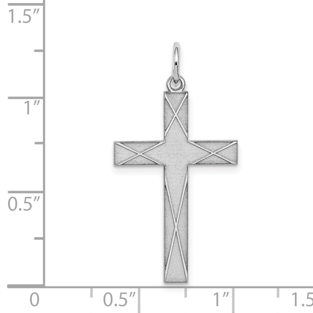 Sterling Silver Rhodium-plated Laser Designed Cross Pendant (QXR175)