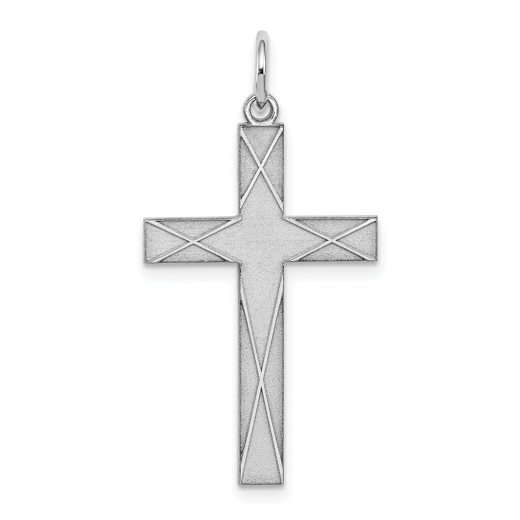 Sterling Silver Rhodium-plated Laser Designed Cross Pendant (QXR175)