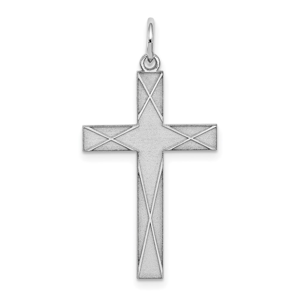 Sterling Silver Rhodium-plated Laser Designed Cross Pendant (QXR175)