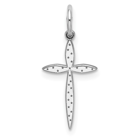 Sterling Silver Rhodium-plated Laser Cut Cross Charm