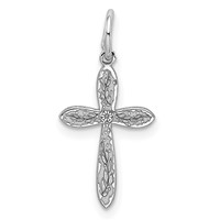 Sterling Silver Rhodium-plated Laser Cut Cross Charm view 1