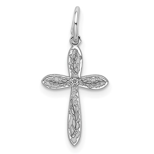Sterling Silver Rhodium-plated Laser Cut Cross Charm