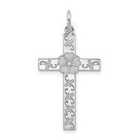 Sterling Silver Rhodium-plated Laser Cut Cross Pendant view 1