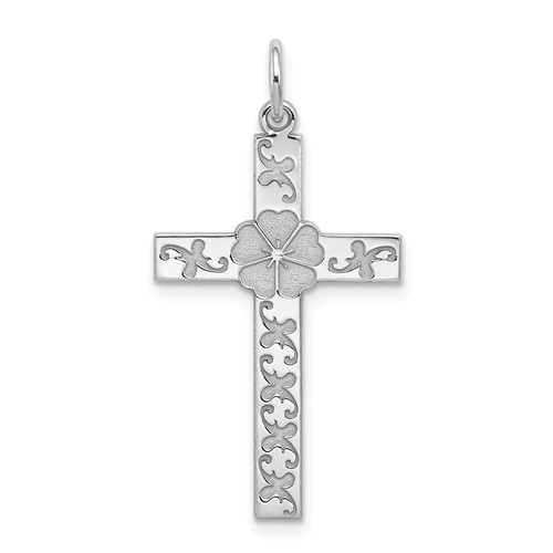 Sterling Silver Rhodium-plated Laser Cut Cross Pendant