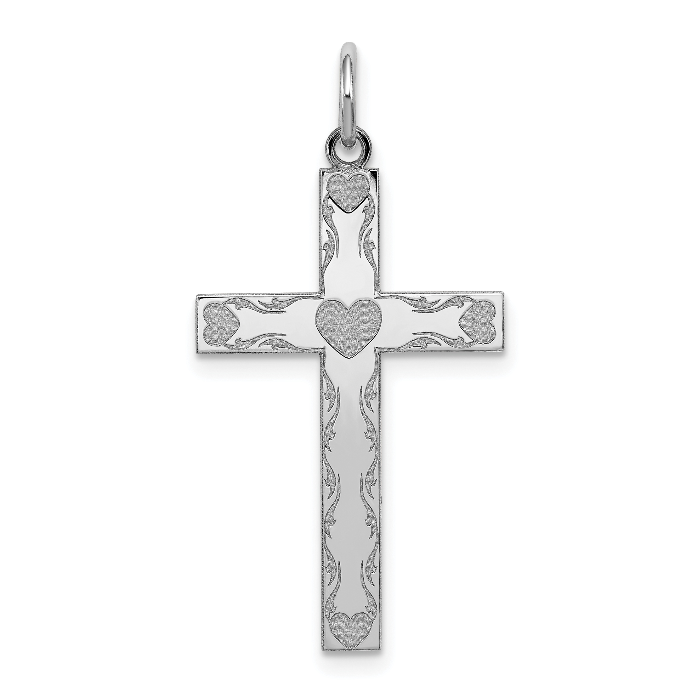 Sterling Silver Rhodium-plated Laser Designed Cross Pendant (QXR194)