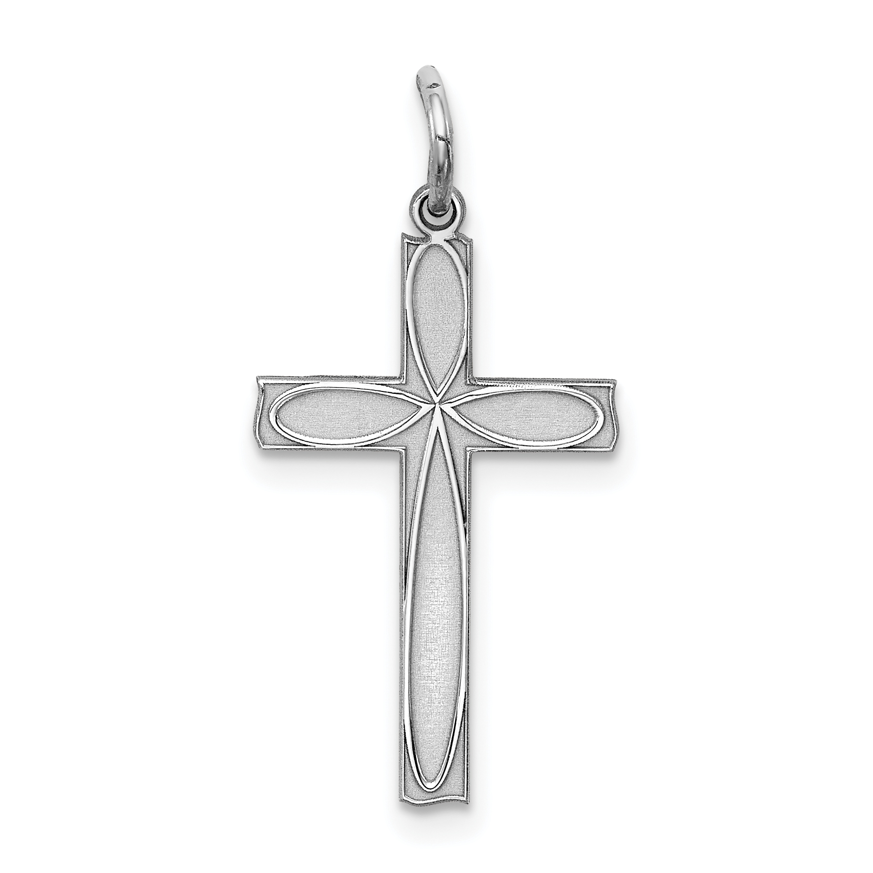 Sterling Silver Rhodium-plated Laser Designed Cross Pendant (QXR203)
