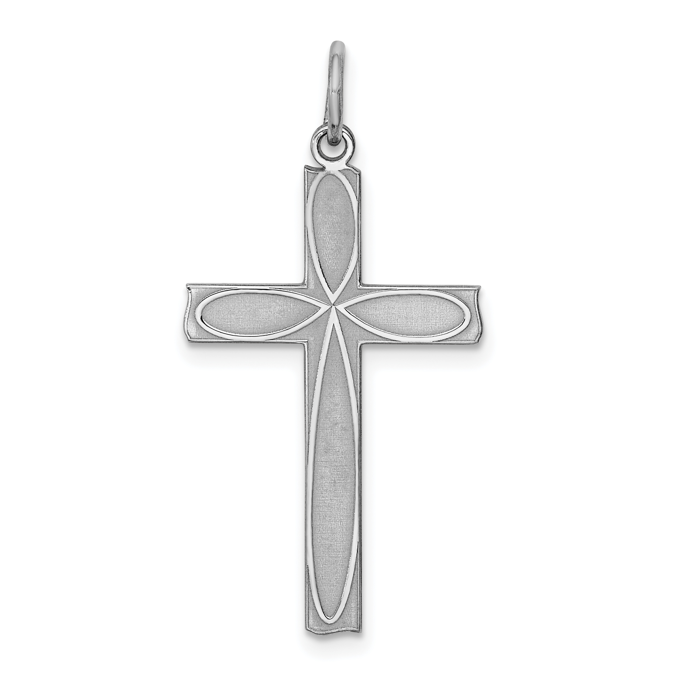 Sterling Silver Rhodium-plated Laser Designed Cross Pendant (QXR204)
