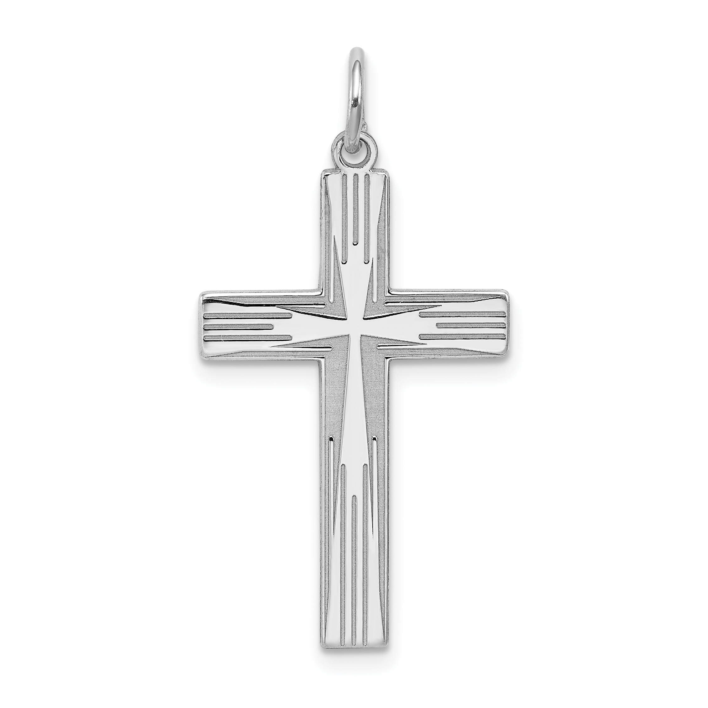 Sterling Silver Rhodium-plated Laser Designed Cross Pendant (QXR212)