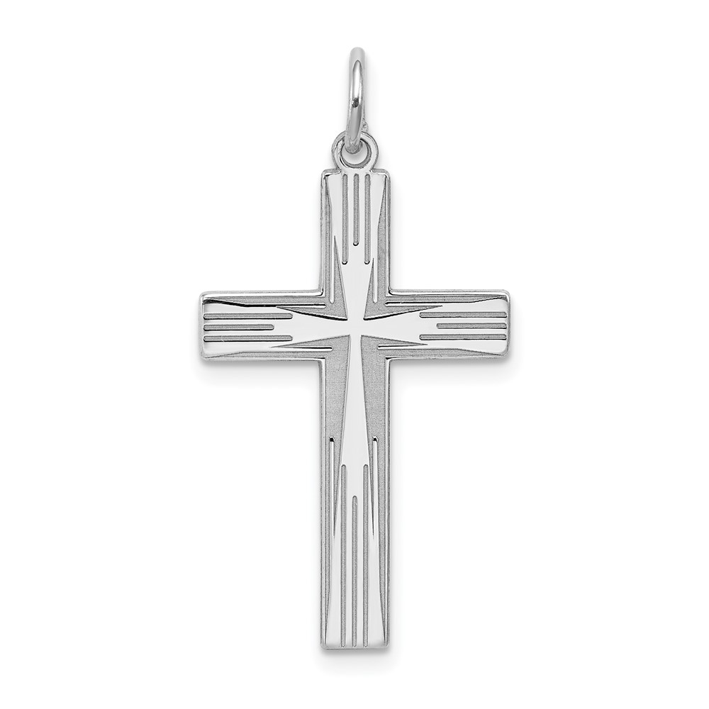 Sterling Silver Rhodium-plated Laser Designed Cross Pendant (QXR212)