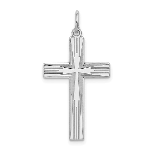 Sterling Silver Rhodium-plated Laser Cut Cross Pendant