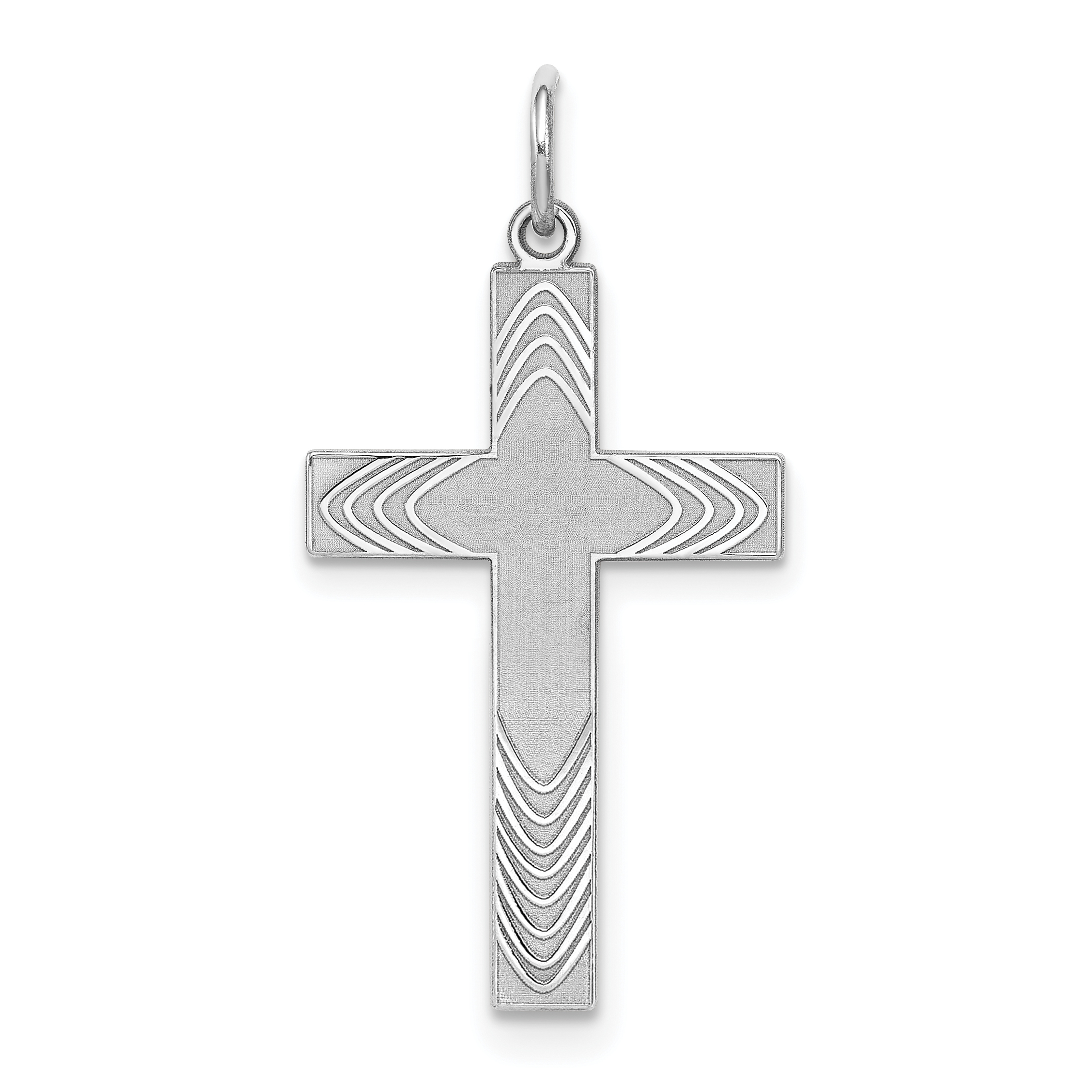 Sterling Silver Rhodium-plated Laser Designed Cross Pendant (QXR214)