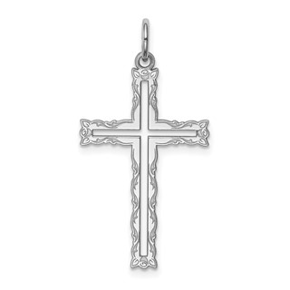 Sterling Silver Rhodium-plated Laser Cut Cross Pendant