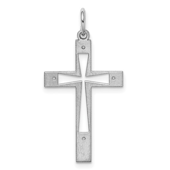 Sterling Silver Rhodium-plated Laser Cut Cross Pendant