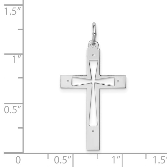 Sterling Silver Rhodium-plated Laser Cut Cross Pendant