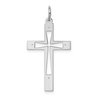 Sterling Silver Rhodium-plated Laser Cut Cross Pendant view 1