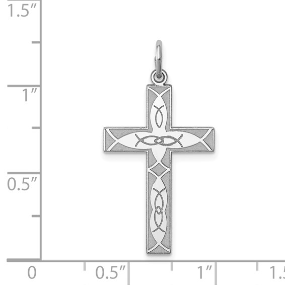 Sterling Silver Rhodium-plated Laser Cut Cross Pendant