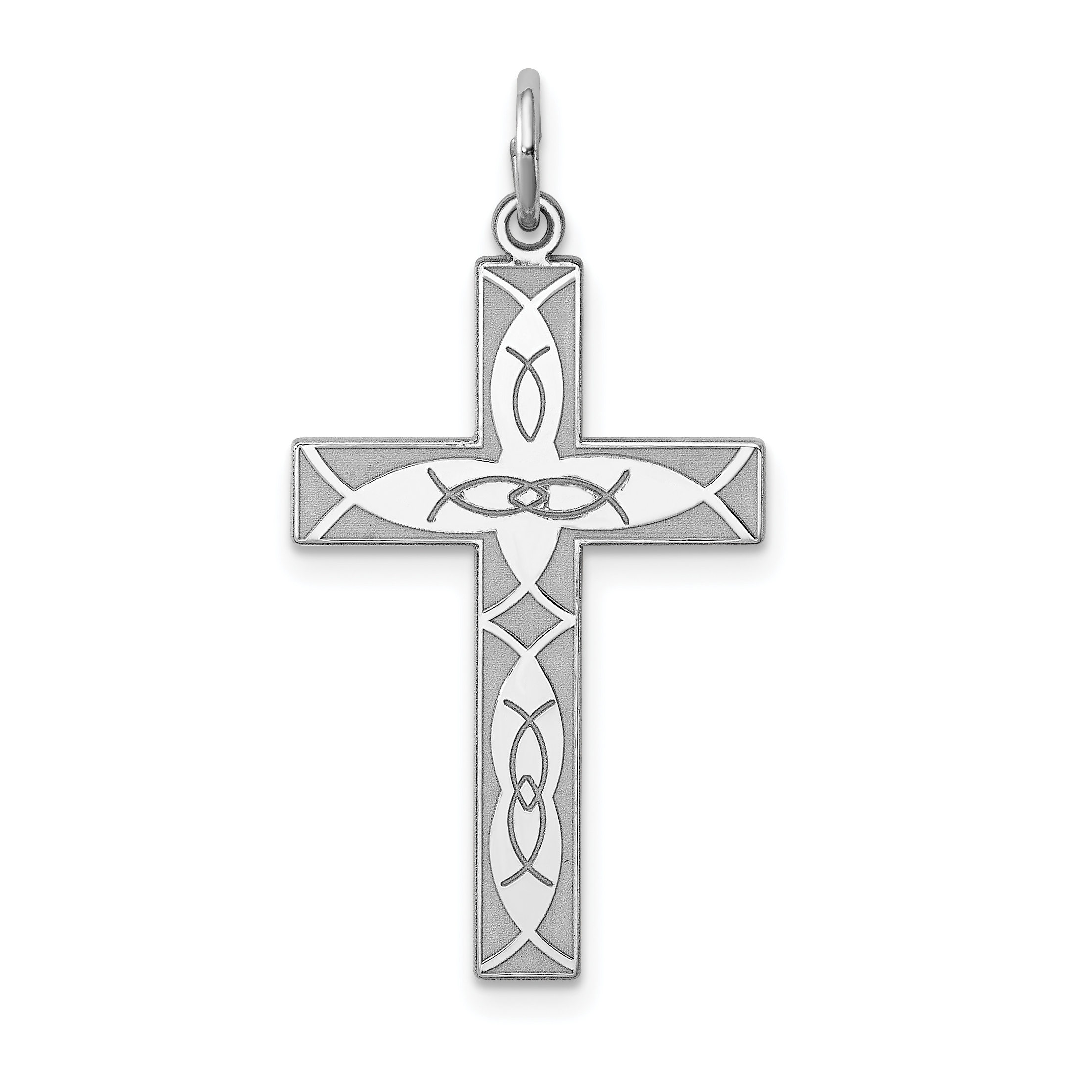 Sterling Silver Rhodium-plated Laser Designed Cross Pendant (QXR254)