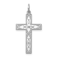 Sterling Silver Rhodium-plated Laser Cut Cross Pendant view 1
