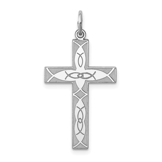Sterling Silver Rhodium-plated Laser Cut Cross Pendant