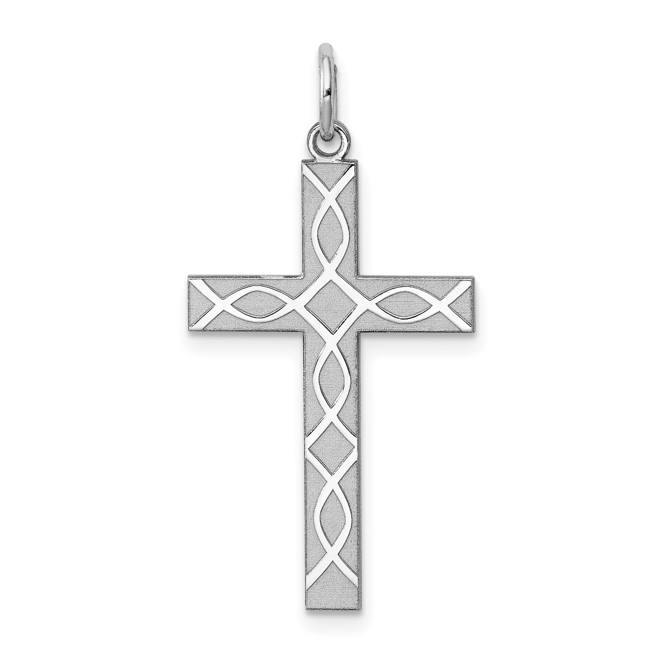 Sterling Silver Rhodium-plated Laser Designed Cross Pendant (QXR255)