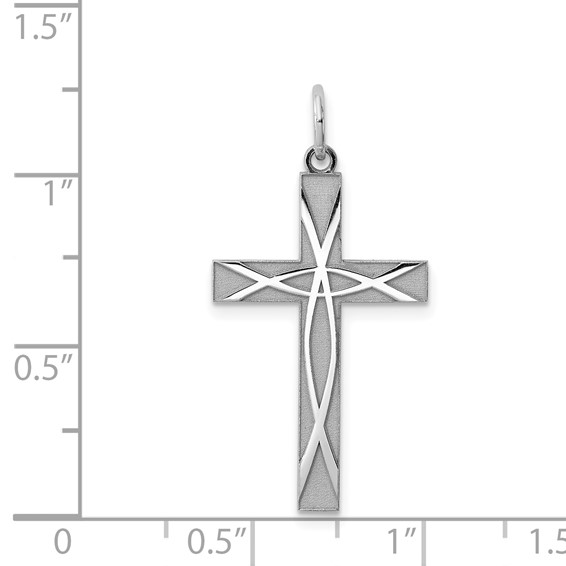 Sterling Silver Rhodium-plated Laser Cut Cross Pendant