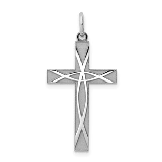 Sterling Silver Rhodium-plated Laser Cut Cross Pendant