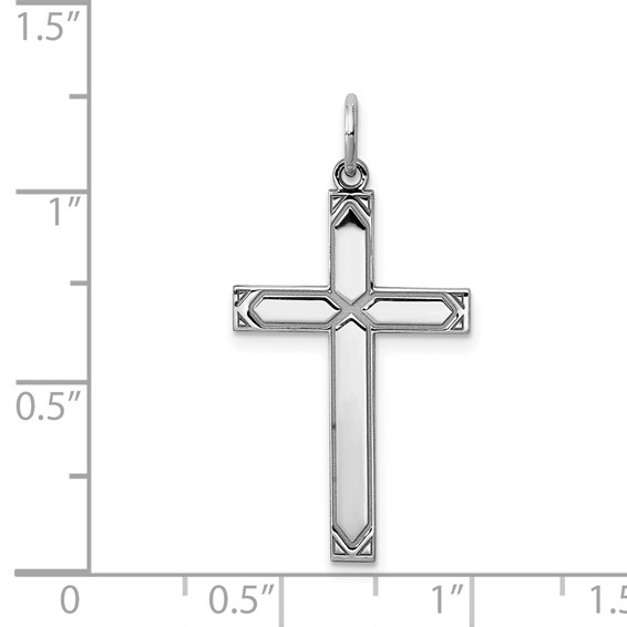 Sterling Silver Rhodium-plated Laser Cut Cross Pendant