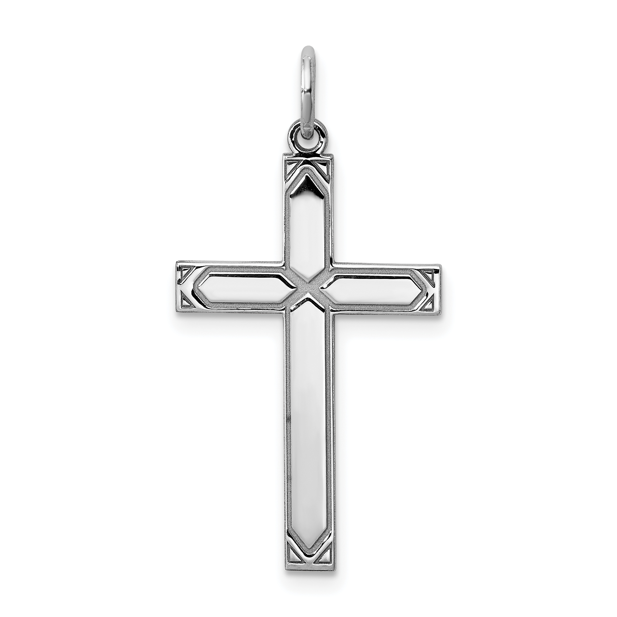 Sterling Silver Rhodium-plated Laser Designed Cross Pendant (QXR257)