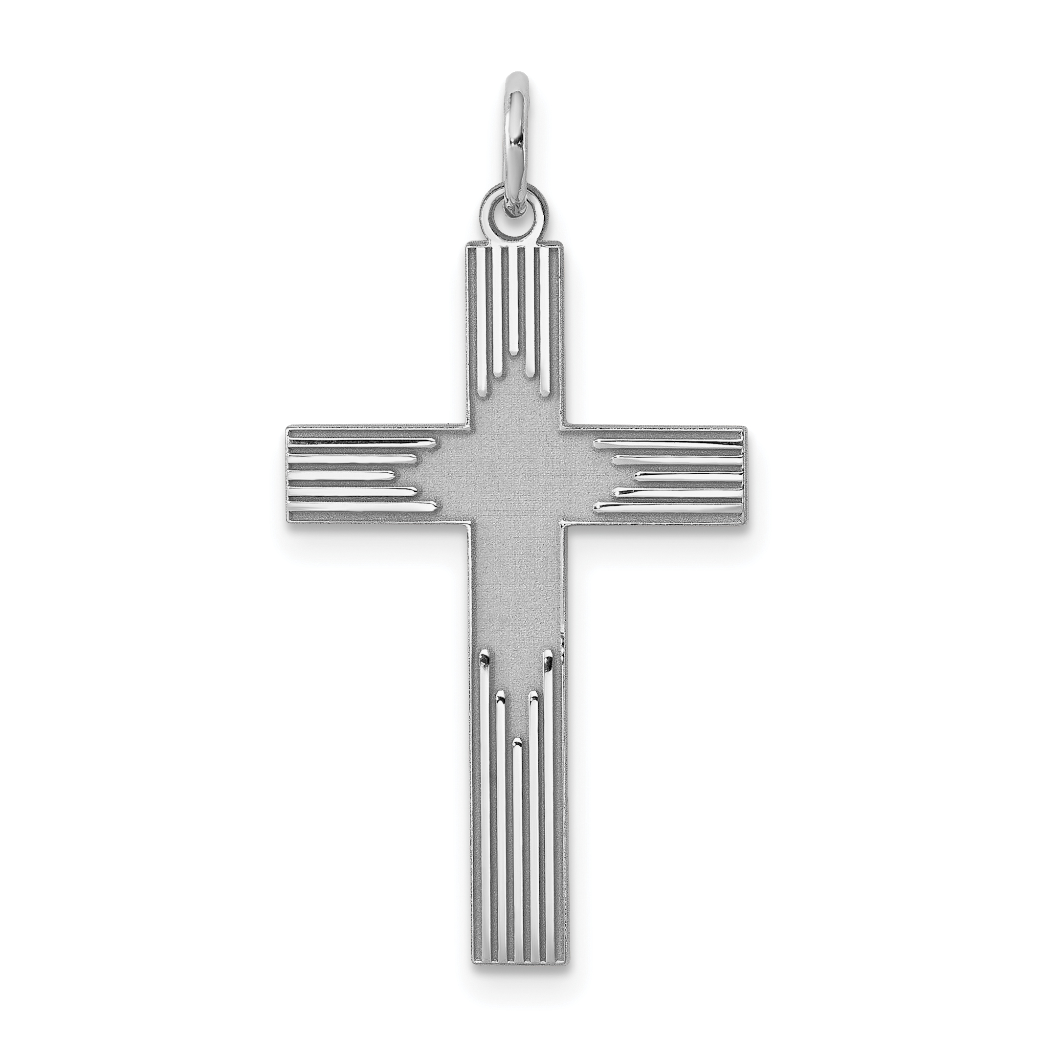 Sterling Silver Rhodium-plated Laser Designed Cross Pendant (QXR259)