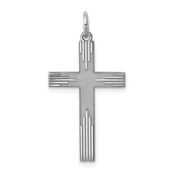 Sterling Silver Rhodium-plated Laser Cut Cross Pendant