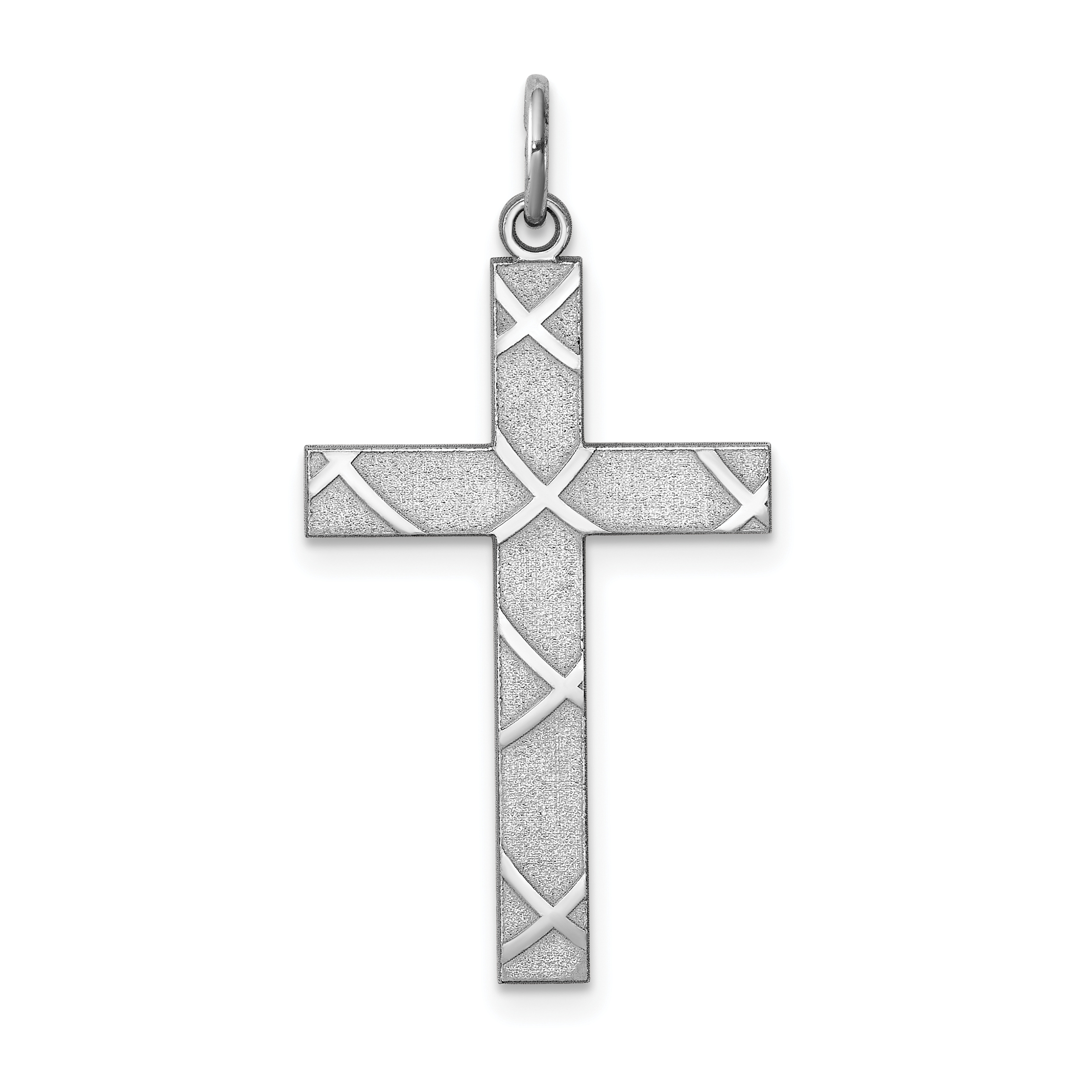 Sterling Silver Rhodium-plated Laser Designed Cross Pendant (QXR261)