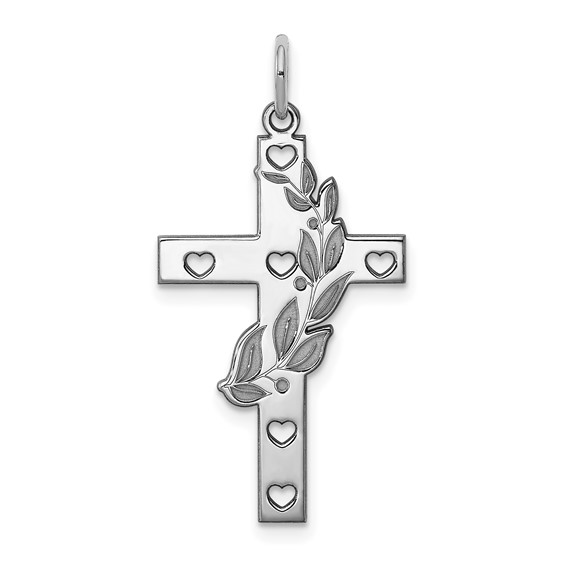 Sterling Silver Rhodium-plated Laser Cut Cross Pendant
