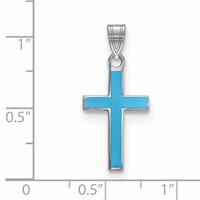 Sterling Silver Rhodium-plated Blue Enameled Cross Charm view 3